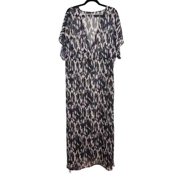 CUPSHE Maxi Kaftan Cover Up Dress Black Beige Abstract Print Drawstring Waist M - Picture 4 of 5
